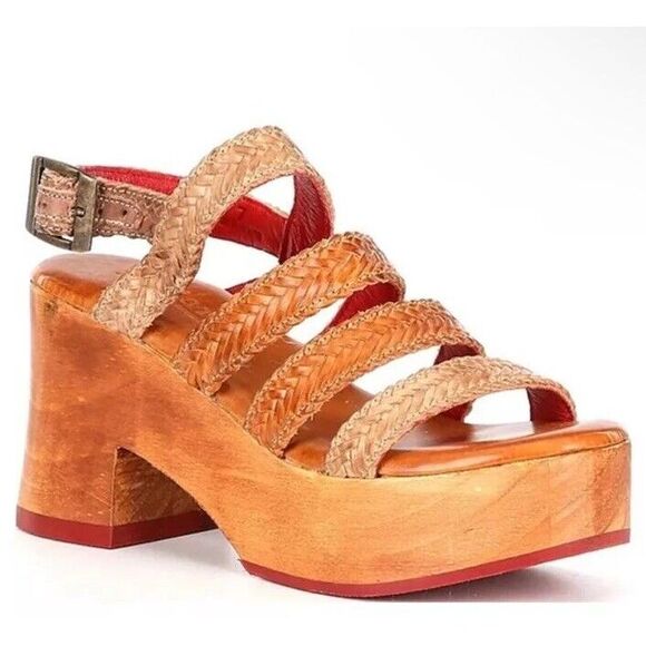 Bed Stu Shoes - NEW Bed Stu Leather Sandals Wood Platform Heels Brown Tan Mexican Women's Size 8